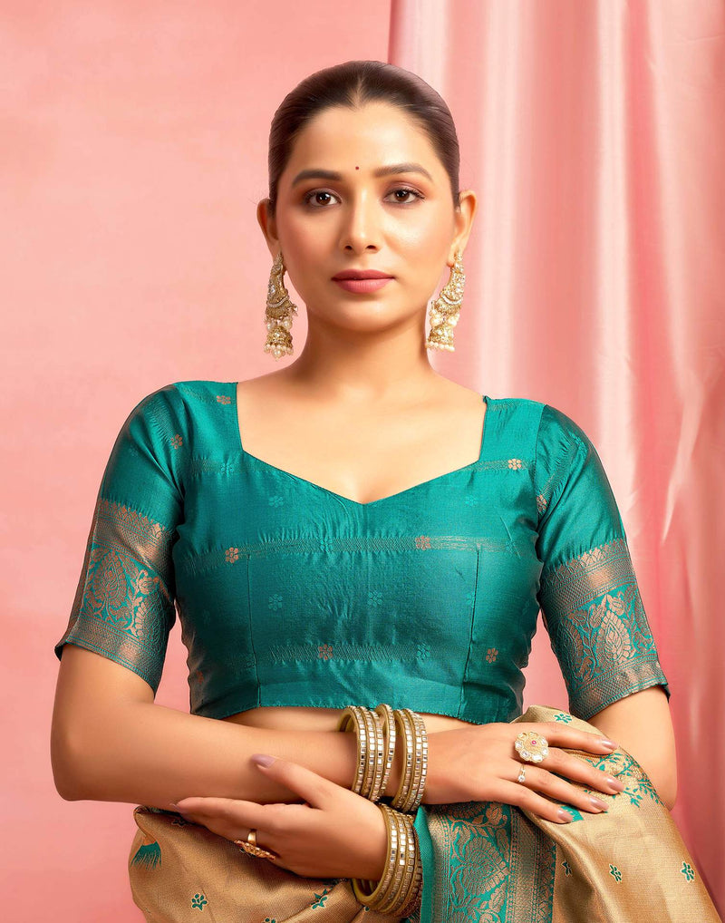 Beige Silk Woven Saree