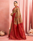 Khaki Silk Woven Kanjivaram Saree