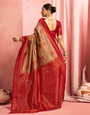 Khaki Silk Woven Kanjivaram Saree