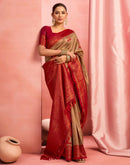 Khaki Silk Woven Kanjivaram Saree
