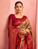 Khaki Silk Woven Kanjivaram Saree