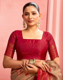 Khaki Silk Woven Kanjivaram Saree