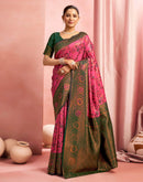 Bright Pink Silk Woven Kanjivaram Saree