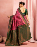 Bright Pink Silk Woven Kanjivaram Saree