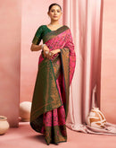 Bright Pink Silk Woven Kanjivaram Saree