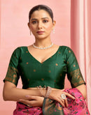 Bright Pink Silk Woven Kanjivaram Saree