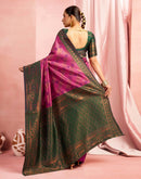Bright Pink Silk Woven Kanjivaram Saree