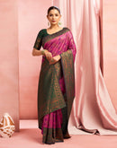 Bright Pink Silk Woven Kanjivaram Saree