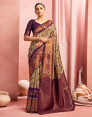 Khaki Silk Woven Kanjivaram Saree