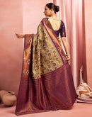 Khaki Silk Woven Kanjivaram Saree