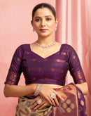 Khaki Silk Woven Kanjivaram Saree