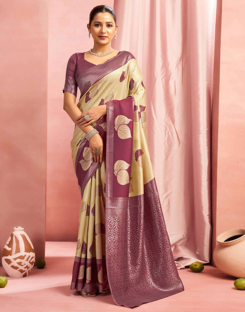 Beige Silk Woven Saree