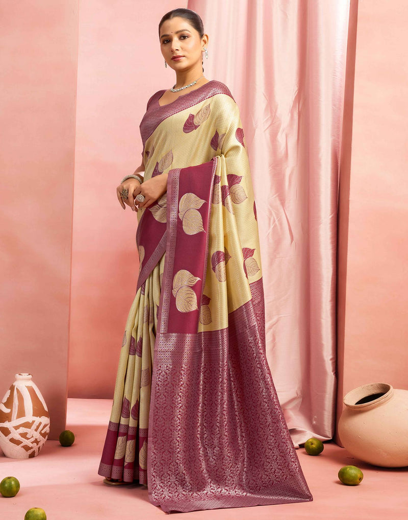 Beige Silk Woven Saree