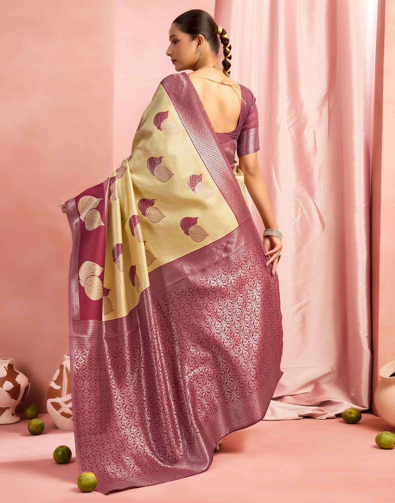 Beige Silk Woven Saree