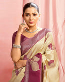 Beige Silk Woven Saree