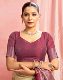 Beige Silk Woven Saree