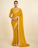 Yellow Chiffon Lace Saree