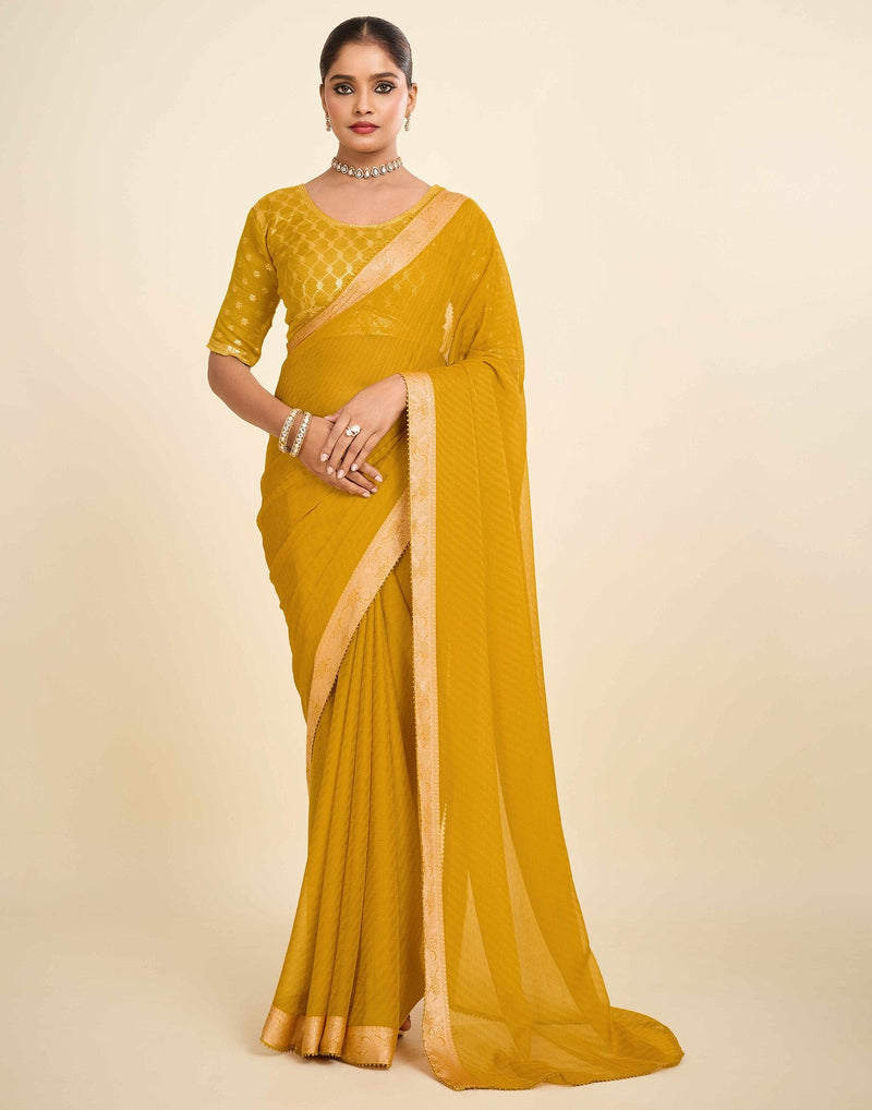 Yellow Chiffon Lace Saree