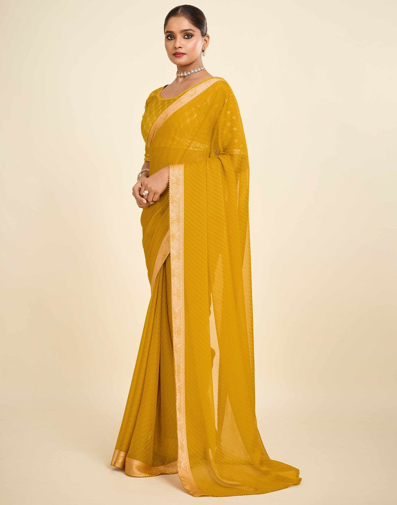Yellow Chiffon Lace Saree