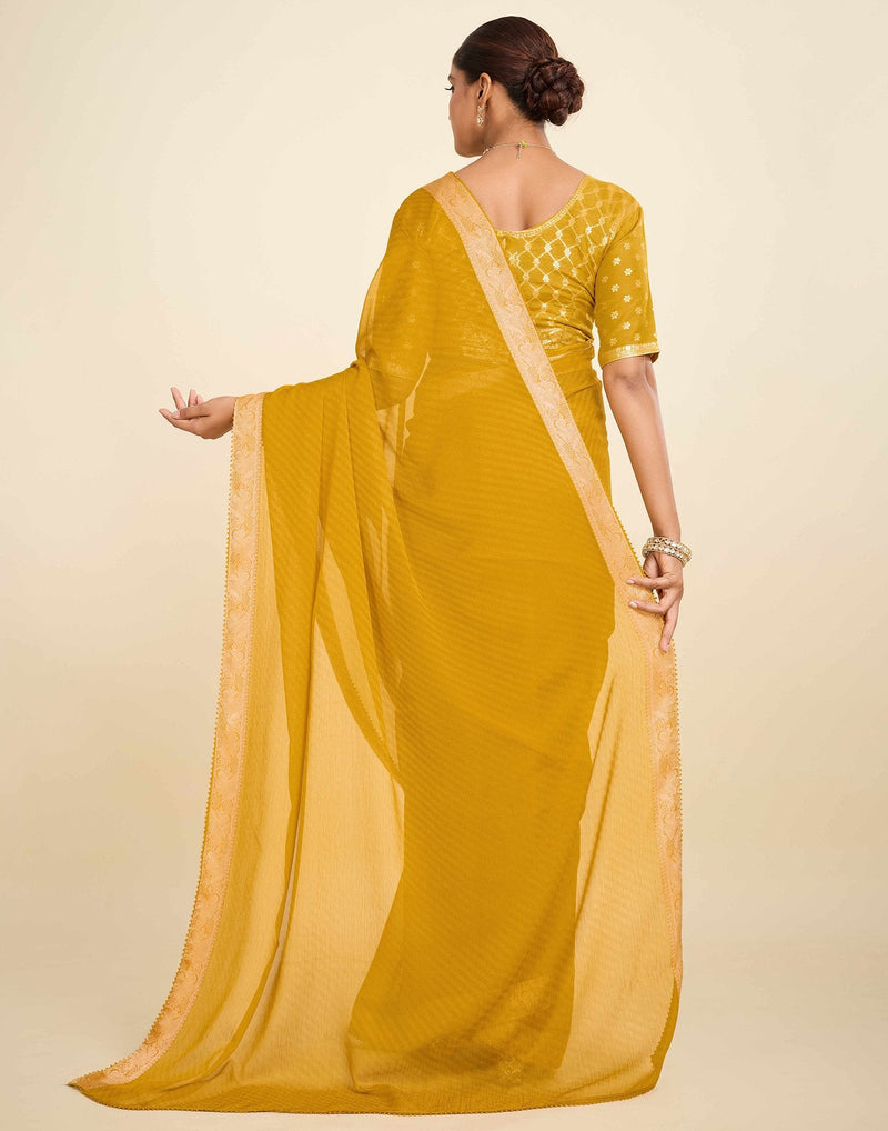 Yellow Chiffon Lace Saree