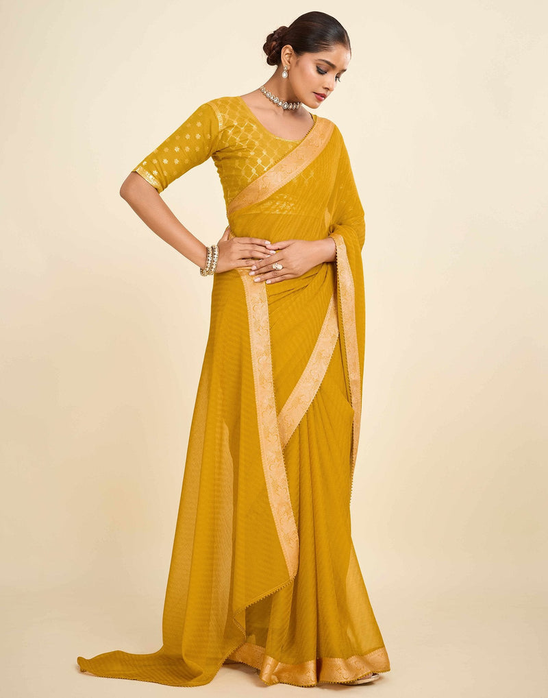 Yellow Chiffon Lace Saree