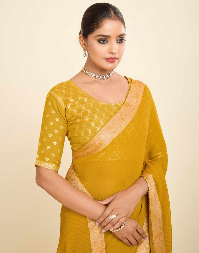 Yellow Chiffon Lace Saree