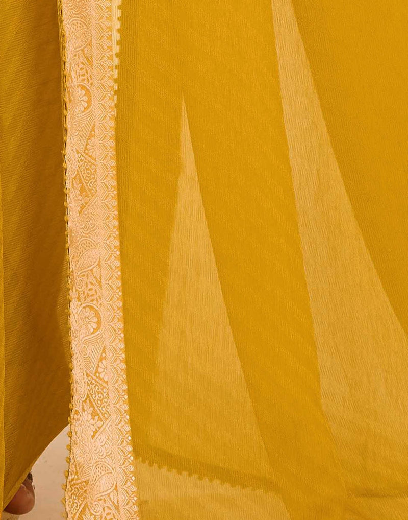 Yellow Chiffon Lace Saree