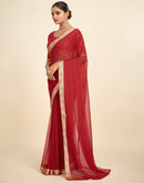 Red Chiffon Lace Saree