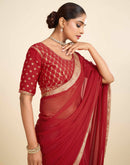 Red Chiffon Lace Saree