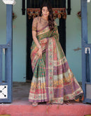 Green Shimmer Silk Printed Saree