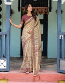 Beige Shimmer Silk Printed Saree
