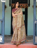 Beige Shimmer Silk Printed Saree