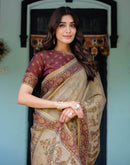 Beige Shimmer Silk Printed Saree