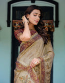 Beige Shimmer Silk Printed Saree