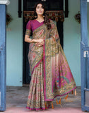 Light Rose Pink Shimmer Silk Printed Saree