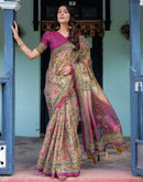 Light Rose Pink Shimmer Silk Printed Saree
