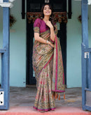 Light Rose Pink Shimmer Silk Printed Saree