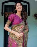 Light Rose Pink Shimmer Silk Printed Saree