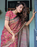 Dusty Rose Pink Shimmer Silk Printed Saree