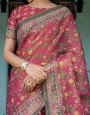 Dusty Rose Pink Shimmer Silk Printed Saree