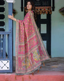 Dusty Rose Pink Shimmer Silk Printed Saree