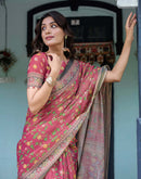 Dusty Rose Pink Shimmer Silk Printed Saree