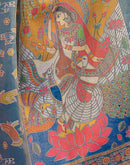 Dusty Blue Shimmer Silk Printed Kalamkari Saree
