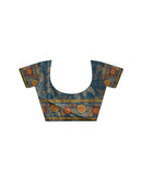 Dusty Blue Shimmer Silk Printed Kalamkari Saree