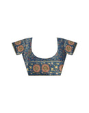 Light Navy Blue Shimmer Silk Printed Kalamkari Saree