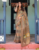 Brown Shimmer Silk Printed Saree