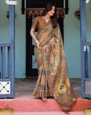 Brown Shimmer Silk Printed Saree