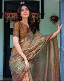 Brown Shimmer Silk Printed Saree
