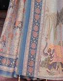 Light Grey Shimmer Silk Printed Saree