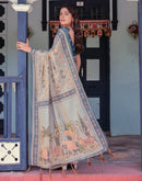 Light Grey Shimmer Silk Printed Saree